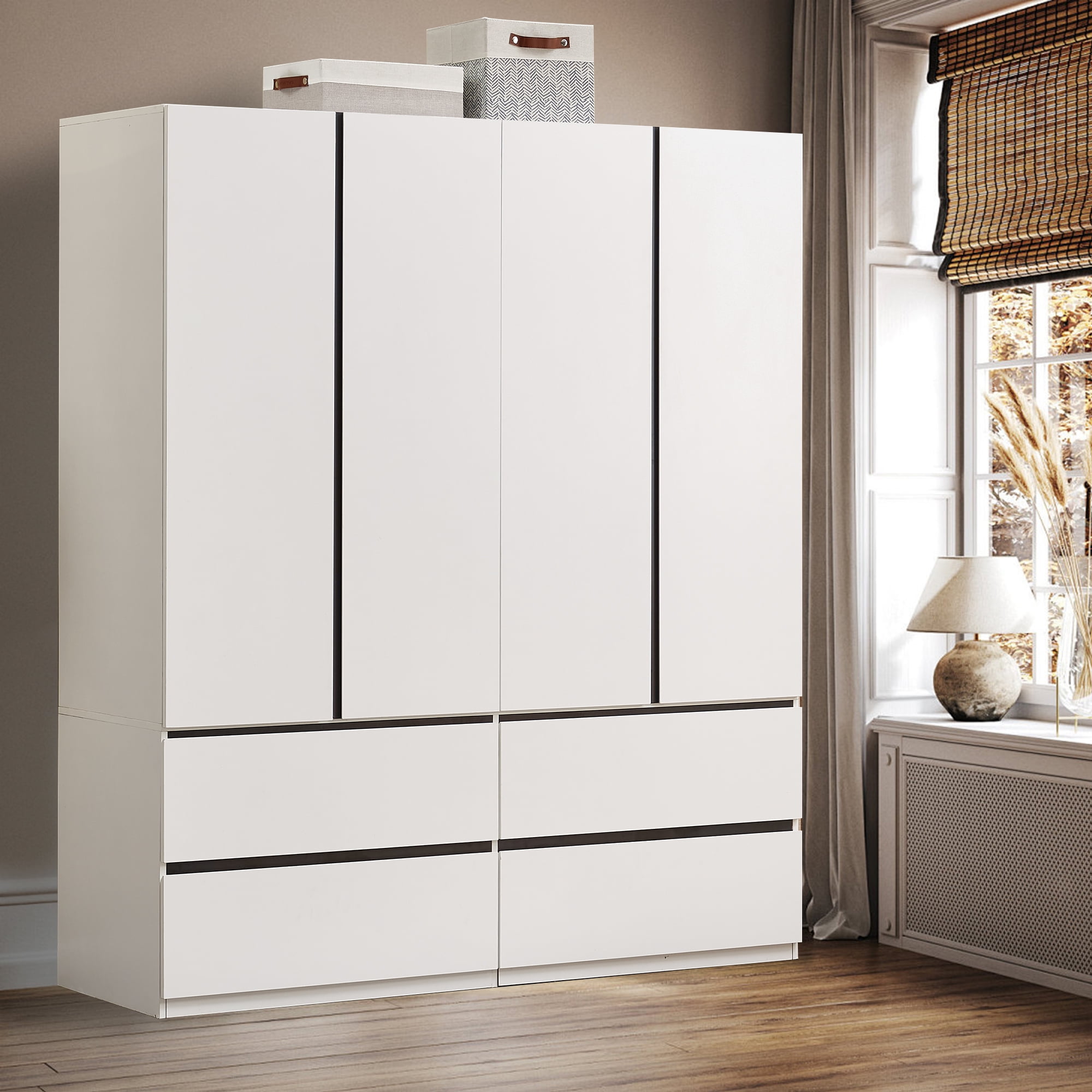 ModMakers Modern Storage 4 Door Wardrobe Closet Freestanding Bedroom ModMakers Modern Storage 4 Door Wardrobe Closet Freestanding Bedroom