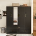 thumbnail image 1 of ModMakers 4-Door Wardrobe Armoire Closet with Mirror, Freestanding Wood Armoire Wardrobe Storage Cabinet with 3 Drawers & Hanging Robs, Golden Handles, Black Walnut, Wood, 1 of 8