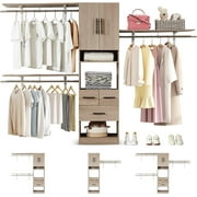 ModMakers 8FT Closet System, 96 Inches Wooden Wardrobe Closet System For Walk In Closets with 4 Drawers & 3 Shelving Towers, 96" L x 16" W x 71" H