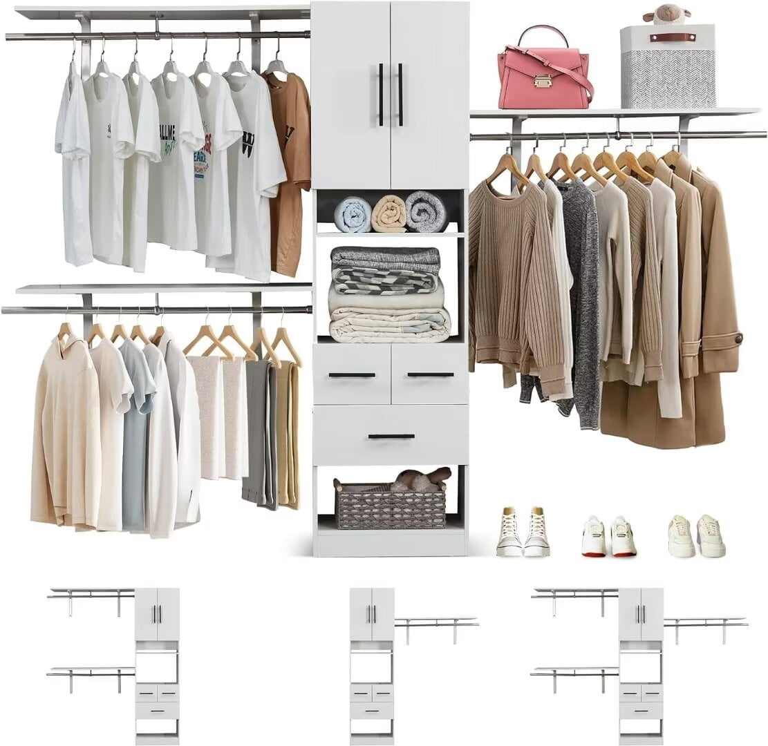 ModMakers 96 Inches Closet System, Wooden Wardrobe 8FT Closet System ...