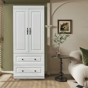ModMakers Armoire Wardrobe Closet 2 Door, Wood Wardrobe Storage for Bedroom w/ Hanging Rod & Drawer