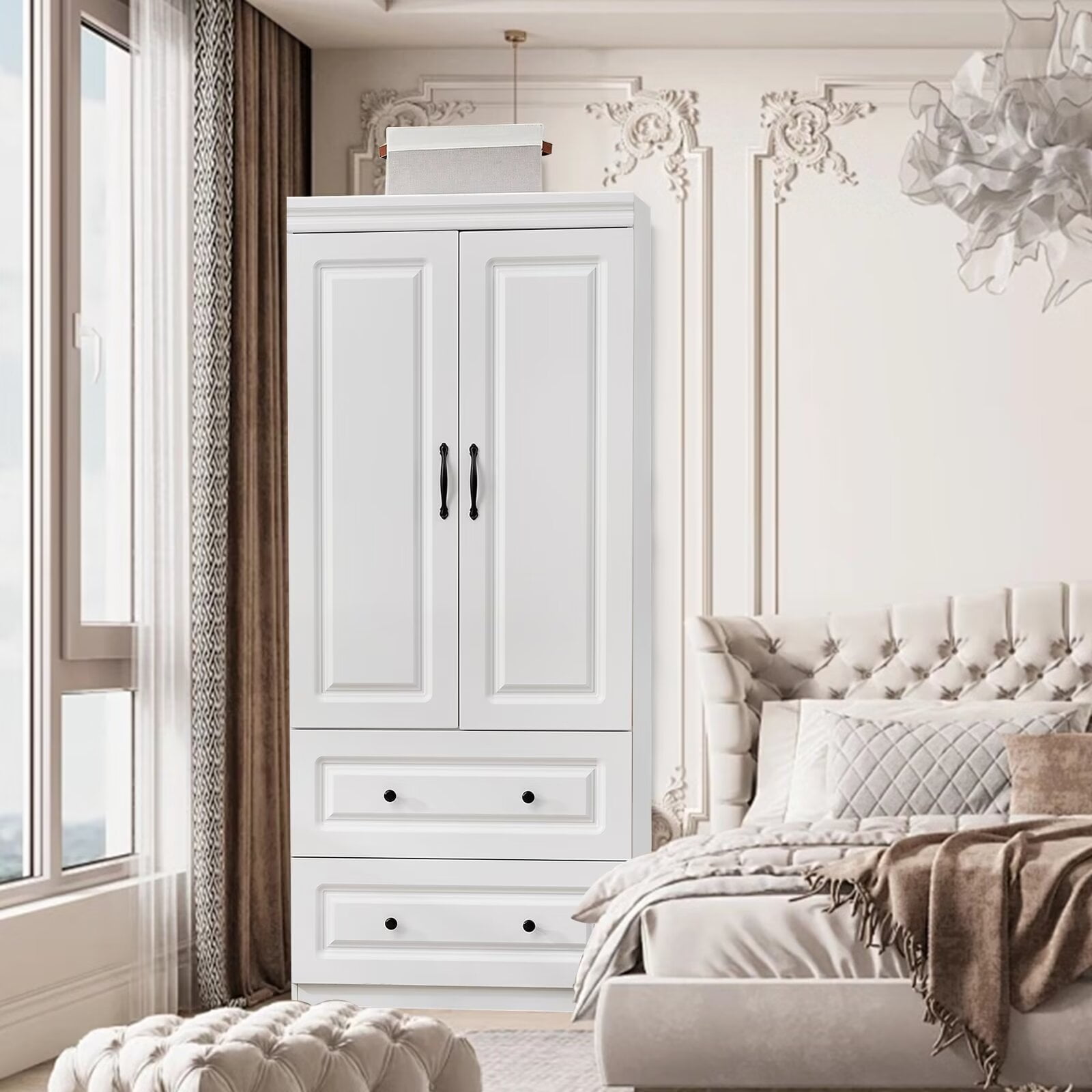 ModMakers Armoire Wardrobe Closet Wood with 2 Door, White Bedroom ...