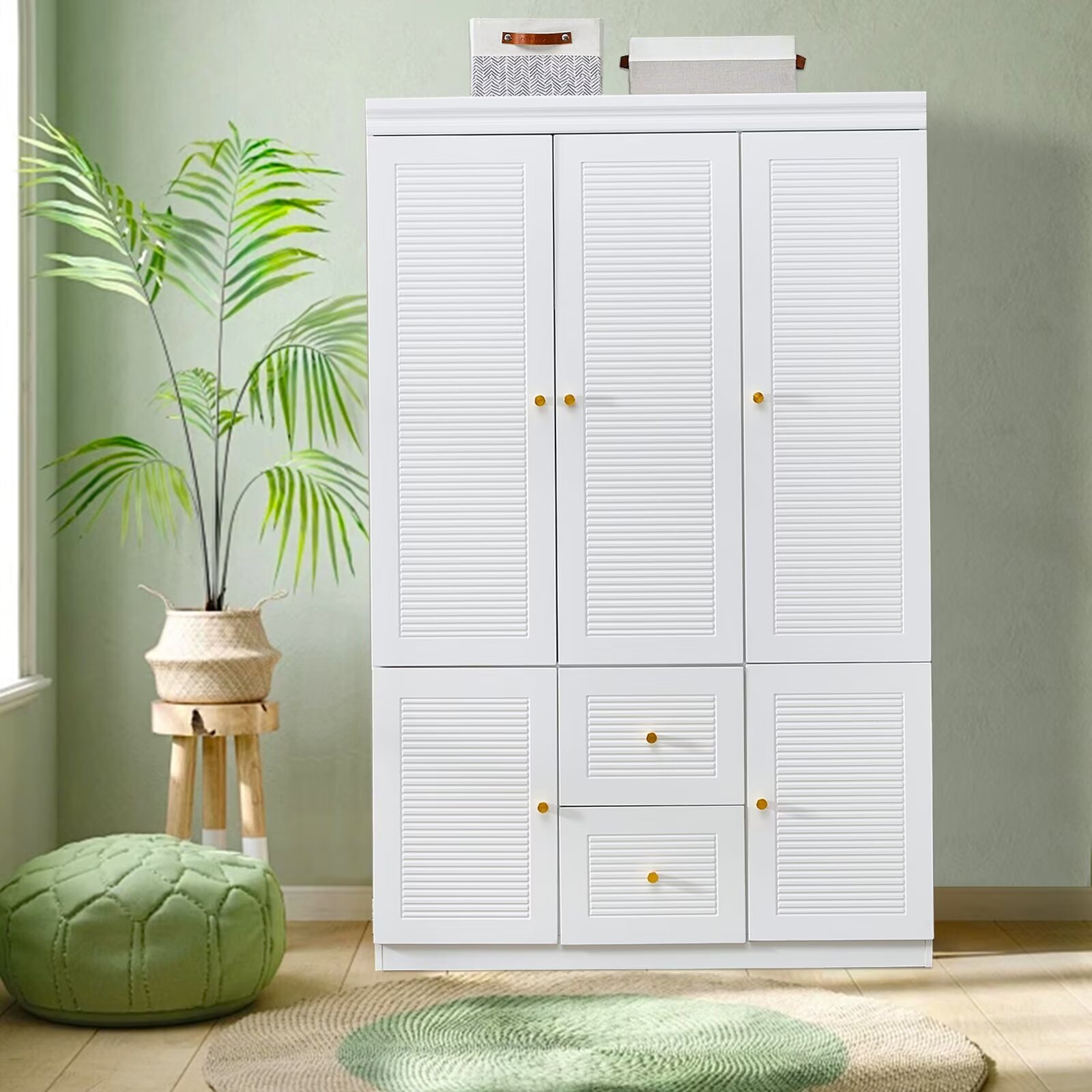 ModMakers Armoire Wardrobe Closet, 3Door White Wardrobe Storage Wood