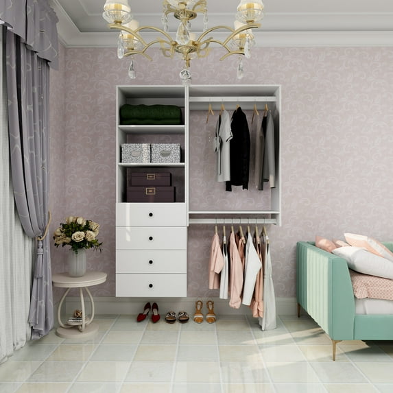 ModMakers Modular Closet System with 3 Shelves & Drawers Hanging Rods for Walk-in/Reach-in Wardrobe Closet Organizer System
