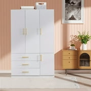 ModMakers Wardrobe Armoire Closet, Modern 3-Door Wood Wardrobe Cabinet w/ 2 Hanging Rods & 3 Drawer