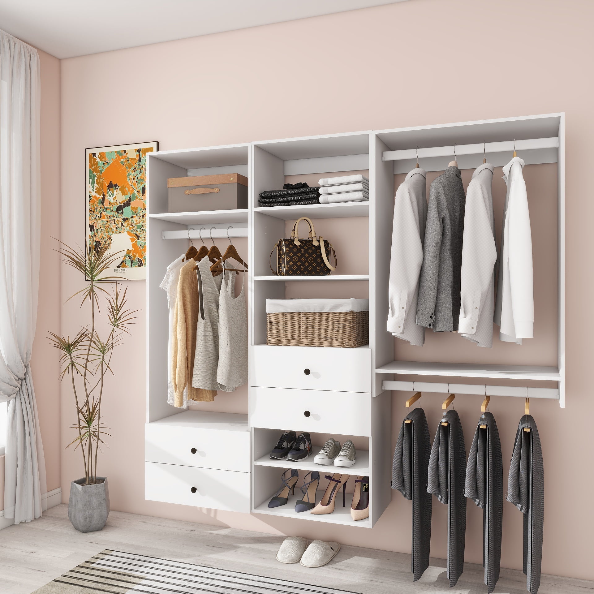 ModMakers White Modular Closet System, Wood Closet Organizer and