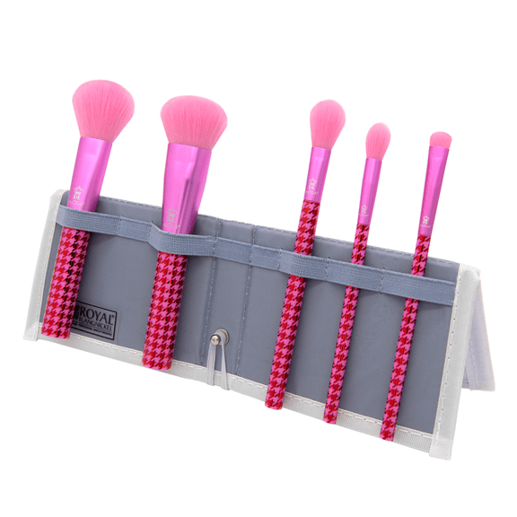 Moda Brush Keep It Classy Metallic Pink 6pc Face Travel Size Makeup Brush Flip Kit