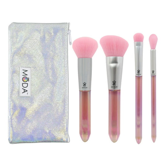 Moda Brush Mythical Crystal Rose Quartz 5pc Makeup Brush Set, Includes Powder, Angle Blush, and Crease Makeup Brushes