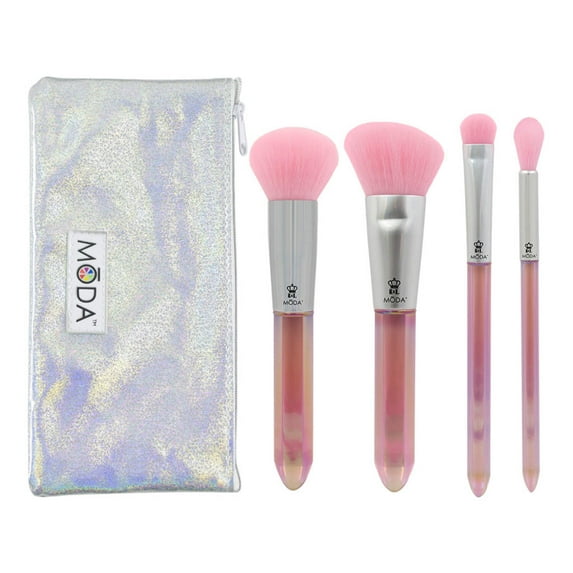 Moda Brush Mythical Crystal Rose Quartz 5pc Makeup Brush Set, Includes Powder, Angle Blush, and Crease Makeup Brushes