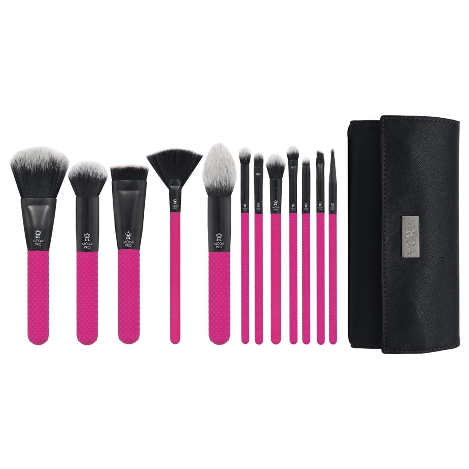 Moda Brush Pro Full Face 13pc Pink Makeup Brush Set with Wrap