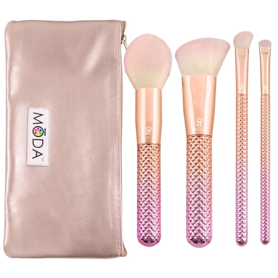 Moda, Makeup Brush Set, Ros√© 4pc, Complete with Travel Pouch - Walmart.com