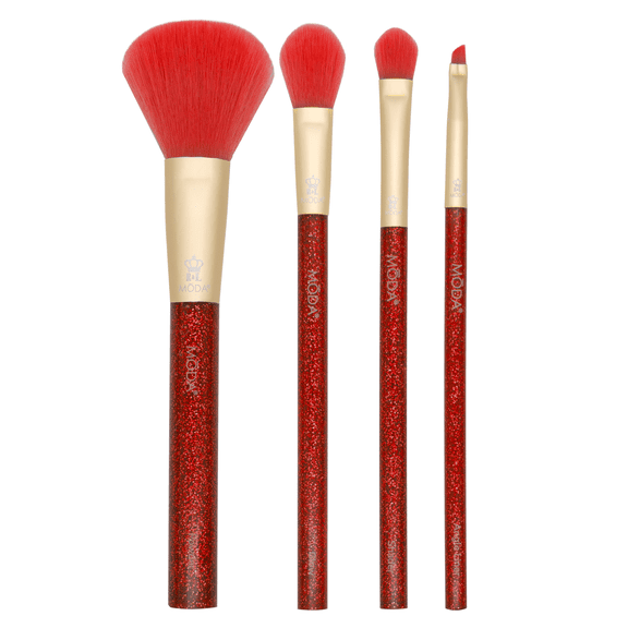 Moda Brush Season of Sparkle Red Glitter Face 4pc Makeup Brush Kit
