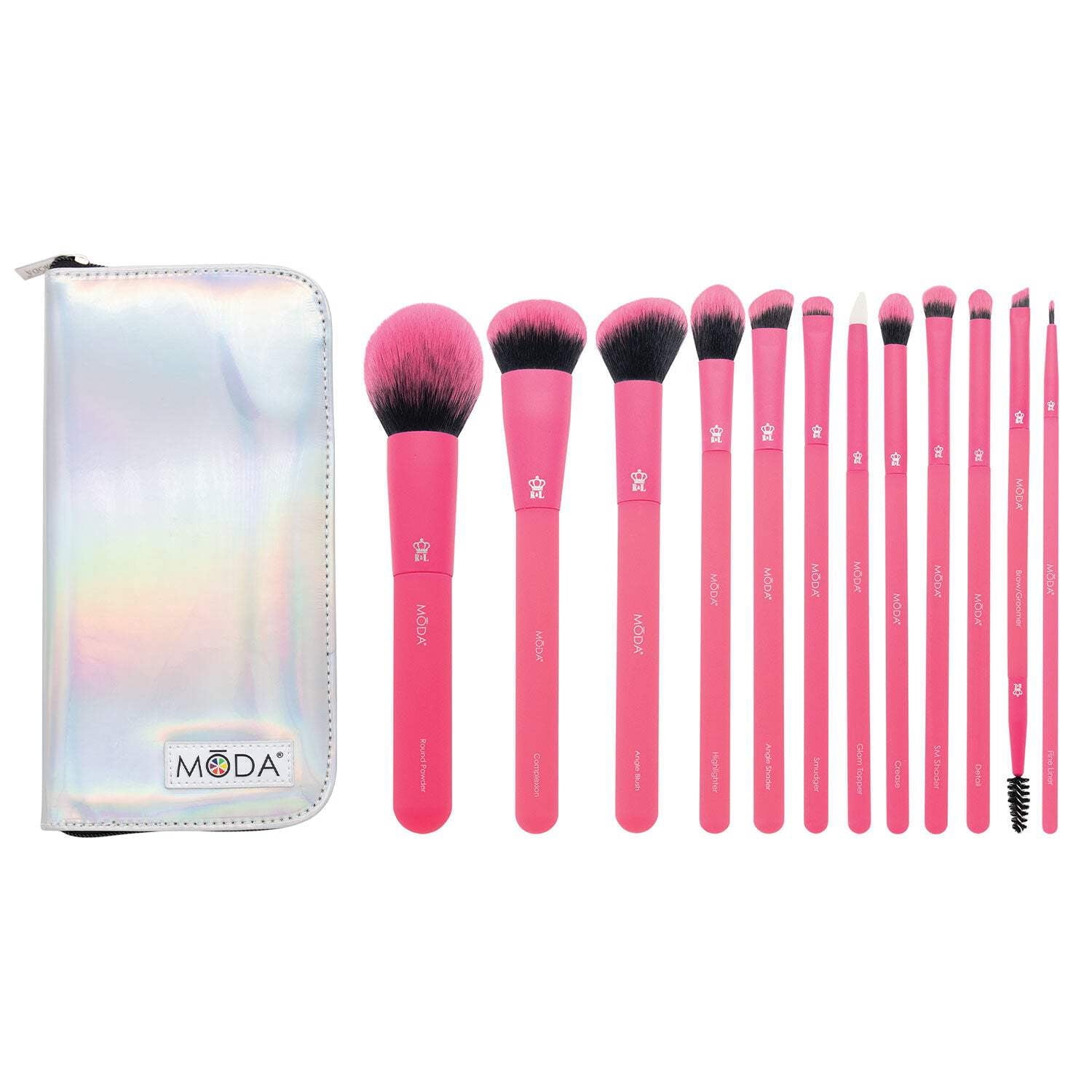 Moda Brush Totally Electric Neon Pink Full Face 13pc Makeup Brush Set