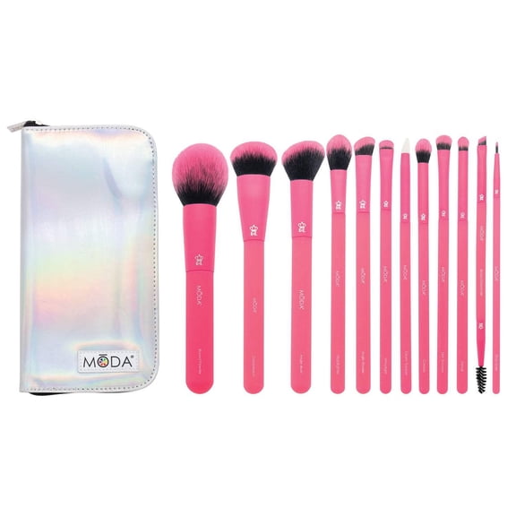 Moda Brush Totally Electric Neon Pink Full Face 13pc Makeup Brush Set
