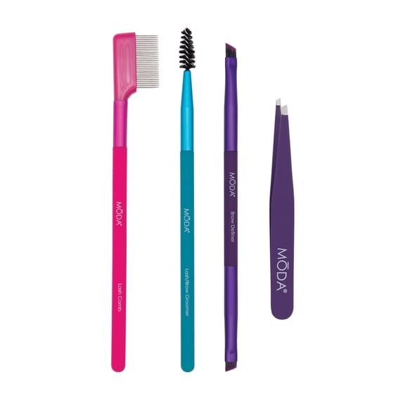 Moda Designer Beauty Brow 4pc Kit, Includes Lash Comb, Brow Groomer, and Angle Tweezers