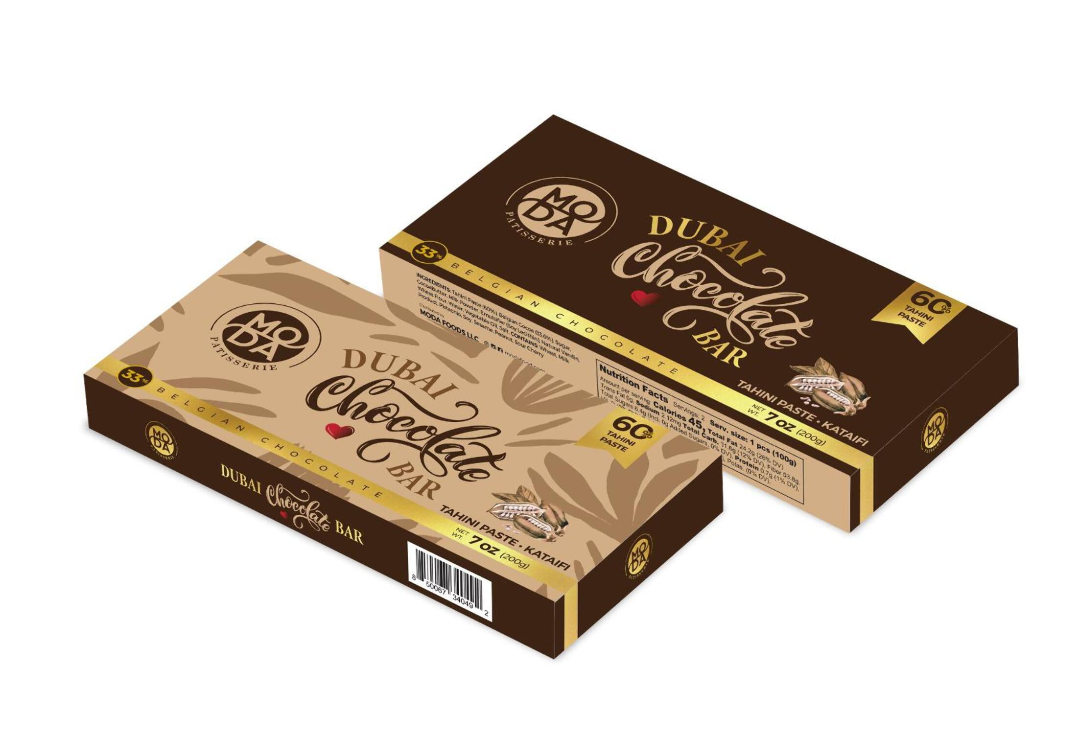 Moda Dubai Belgian Chocolate Bar Tahini, 7oz (200g)