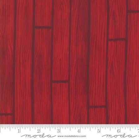 Cotton Holiday Lodge Wooden Planks Floorboards Barn Landscape Red Cotton Fabric Print by the Yard (19892-11)