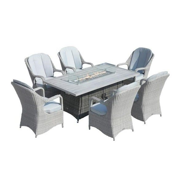 Moda Furnishings PAG-1106RA-009HL 7-Piece Patio Dining Wicker Sets with Aluminium Fire Pit Table