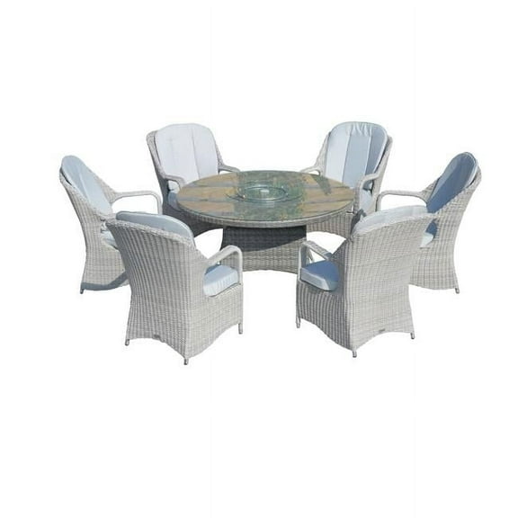 Moda Furnishings PAS-1711-009HL 7-Piece Patio 6-Seat Wicker Round Dining Set for Garden