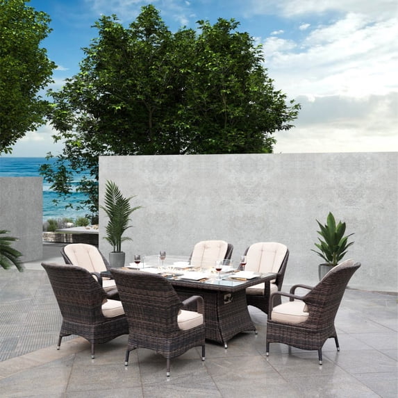 Moda Furnishings Patio Wicker Rectangle Gas Firepit Sets for Garden in the Outdoor