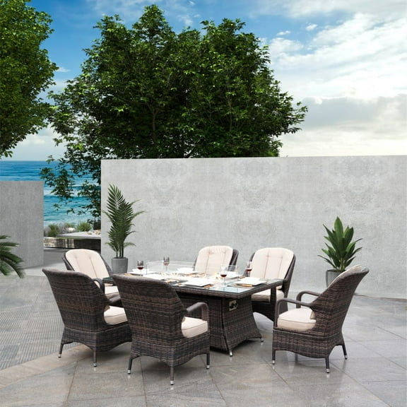 Moda Furnishings Patio Wicker Rectangle Gas Firepit Sets for Garden in the Outdoor