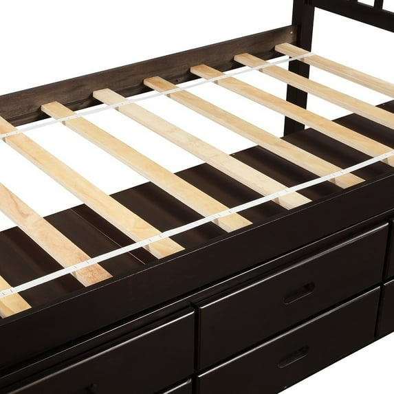 Moda Furnishings Twin Size Platform Storage Bed Solid Wood Bed with 6 Drawers Expresso