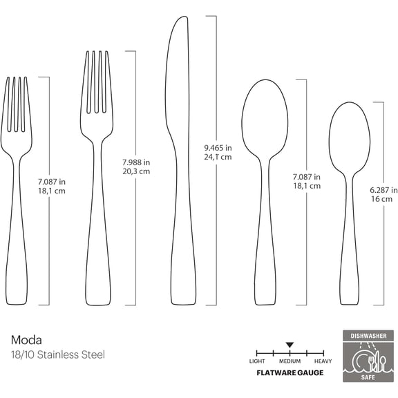 Moda Mirror 20-Piece Flatware Set, Service for 4, 18/10 Stainless Steel Silverware with Knife Spoons Forks, Dishwasher Safe, Home Kitchen Dining Utensils (Silver)