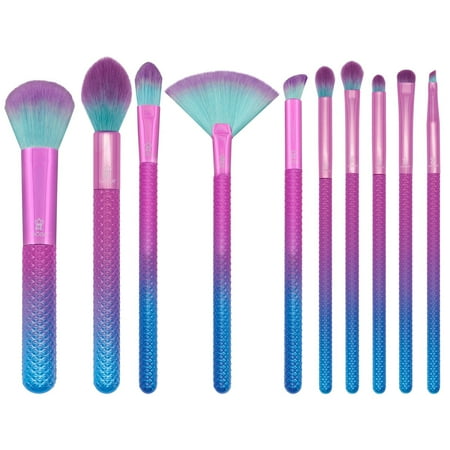 Moda Prismatic Signature 10pc Makeup Brush Set, Includes Pointed Foundation, Fan, and Crease