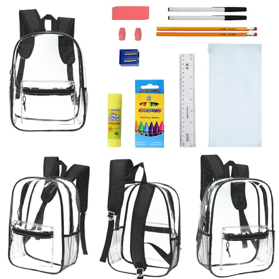 Moda West 17 Inch Bulk Backpacks with School Supply Kit - Case of 12 Wholesale Backpacks Assorted Colors