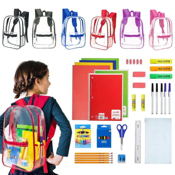 Moda West 17 Inch Bulk Backpacks with School Supply Kit - Case of 12 Wholesale Backpacks Assorted Colors