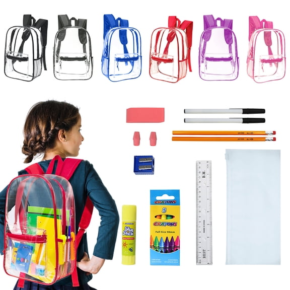 Moda West 17 Inch Bulk Backpacks with School Supply Kit - Case of 12 Wholesale Backpacks Assorted Colors