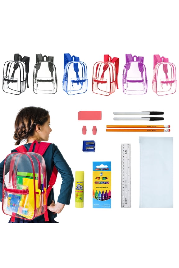 17 Inch Bulk Backpacks with School Supply Kit - Case of 12 Wholesale Backpacks Assorted Colors