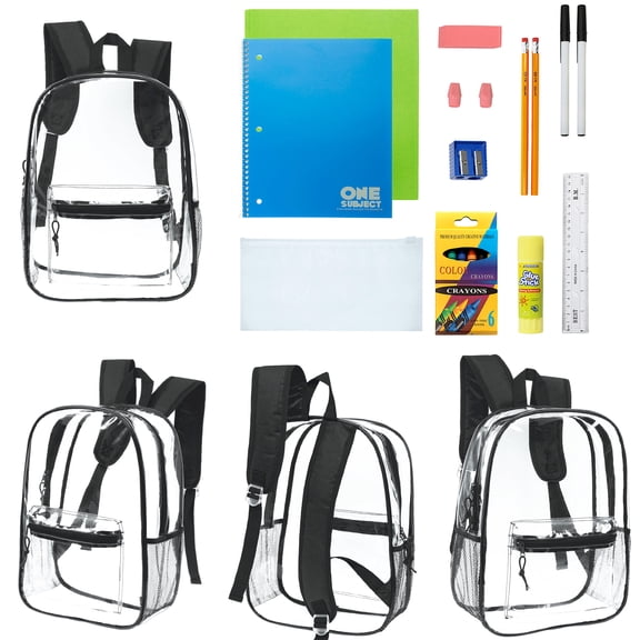 Moda West 17 Inch Bulk Backpacks with School Supply Kit - Case of 12 Wholesale Backpacks Assorted Colors