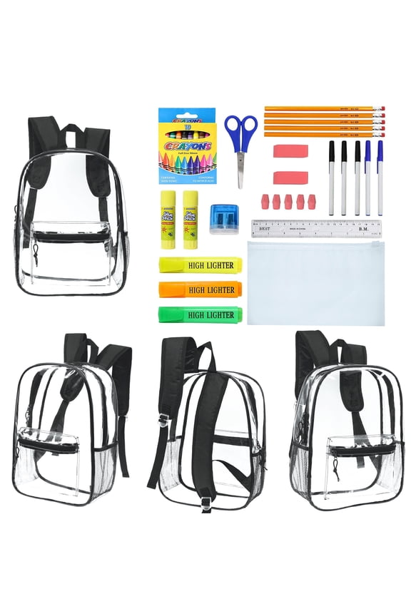 17 Inch Bulk Backpacks with School Supply Kit - Case of 12 Wholesale Backpacks Assorted Colors