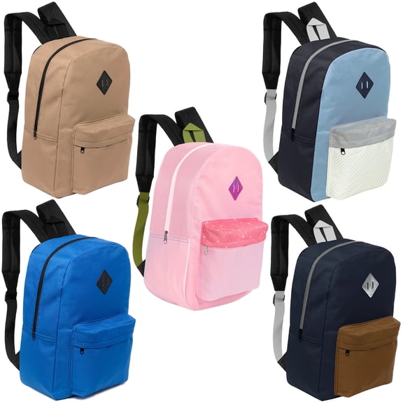 Moda West 17 Kids Basic Wholesale Backpack in 5 Assorted Colors Bulk Case of 24
