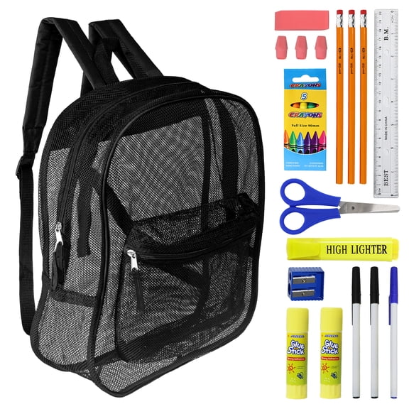 Moda West 17" Mesh Backpacks, Black, 12-Pack