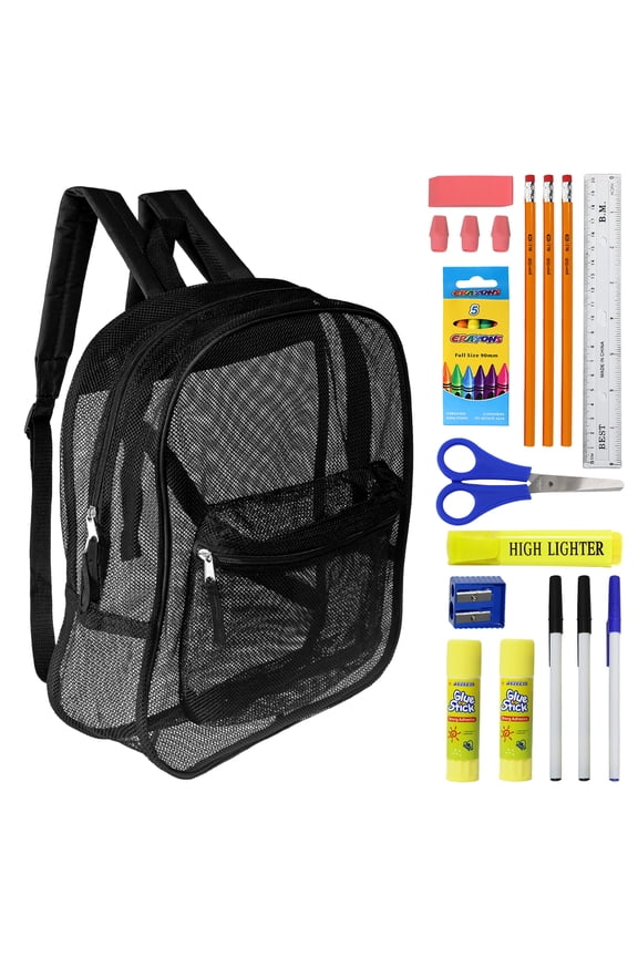 17" Mesh Backpacks, Black, 12-Pack