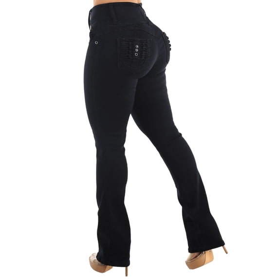 Moda Xpress Women's Junior Butt Lifting High Waisted Black Stretch Bootcut Jeans 11043K