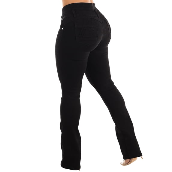 Moda Xpress Women’s Junior Casual Mid Rise Butt Lifting Black Stretch Bootcut Jeans 10892F