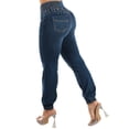 thumbnail image 1 of Moda Xpress Women's Juniors Butt Lift 3 Button Spandex Waist Jogger Jeans Dark Wash 10549X, 1 of 9