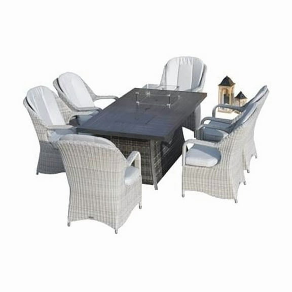 Moda furnishings PAG-1106FI009HL-GR 7-piece Patio Chair Set with Firepit and Ice Container Dining Table
