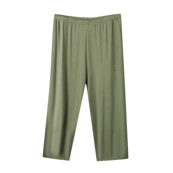 Capris Soft Cotton Pajama Pants Women Plus Size Elastic Waist Crop Sleep Pjs Bottom Home Loungewear (X-Large, Army Green)