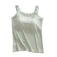 thumbnail image 1 of Modal Cotton Tank Top with Built in Bra for Women Scoop Neck Cute Lace Trim Sleeveless Cami Tops Pjs Undershirt (L, Green), 1 of 3