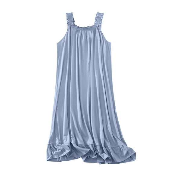 Modal Dresses for Women Soft Sleeveless Ruffle Hem Homewear Nightgowns Casual Loose Solid Color Pullover Sleepshirts Basic Pleated Flowy Mini Dress