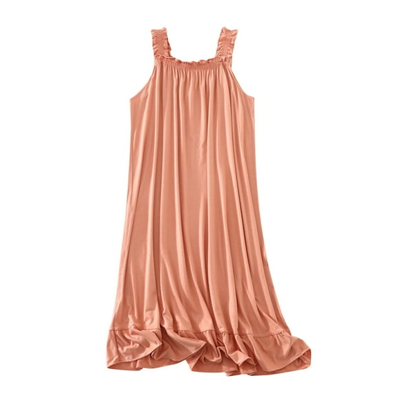 Modal Dresses for Women Soft Sleeveless Ruffle Hem Homewear Nightgowns Casual Loose Solid Color Pullover Sleepshirts Basic Pleated Flowy Mini Dress