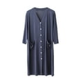 thumbnail image 1 of Modal Long Nightgown for Mens Front Buckle V Neck Pjs Tops Loose Fit Sleepwear Solid Basic Sleepwear with Pockets Bathrobe Ultra Soft Textured Quick Dry Loungewear, 1 of 4