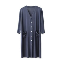 Modal Long Nightgown for Mens Front Buckle V Neck Pjs Tops Loose Fit Sleepwear Solid Basic Sleepwear with Pockets Bathrobe Ultra Soft Textured Quick Dry Loungewear