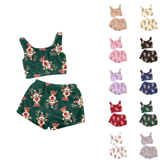 Modal Loungewear – Womens Pajama Sets & Postpartum Lounge Sets Ladies' Christmas Casual Two Piece Set Solid Color Tank Top Short Top Shorts Home Clothes Pajama Set