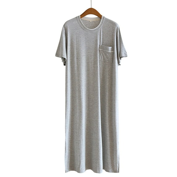 Modal-Nightgowns for Men with Pocket Short Sleeve Crewneck Sleepshirts Mens Casual Solid Color Breathable Pullover Basic Loungewear Nightgown Pajamas