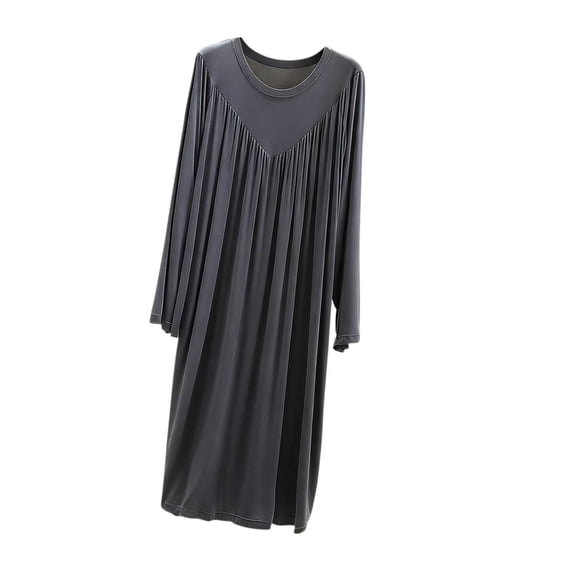 Modal Nightgowns for Women Pleats Night Gown Long Sleeve Sleepshirts Crew Neck Night Shirt Soft Sleepwear